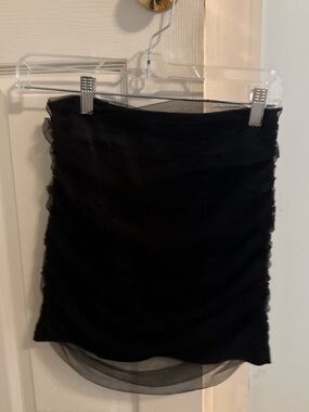 DO+BE Black Ruched Mini Skirt with Sheer Hem